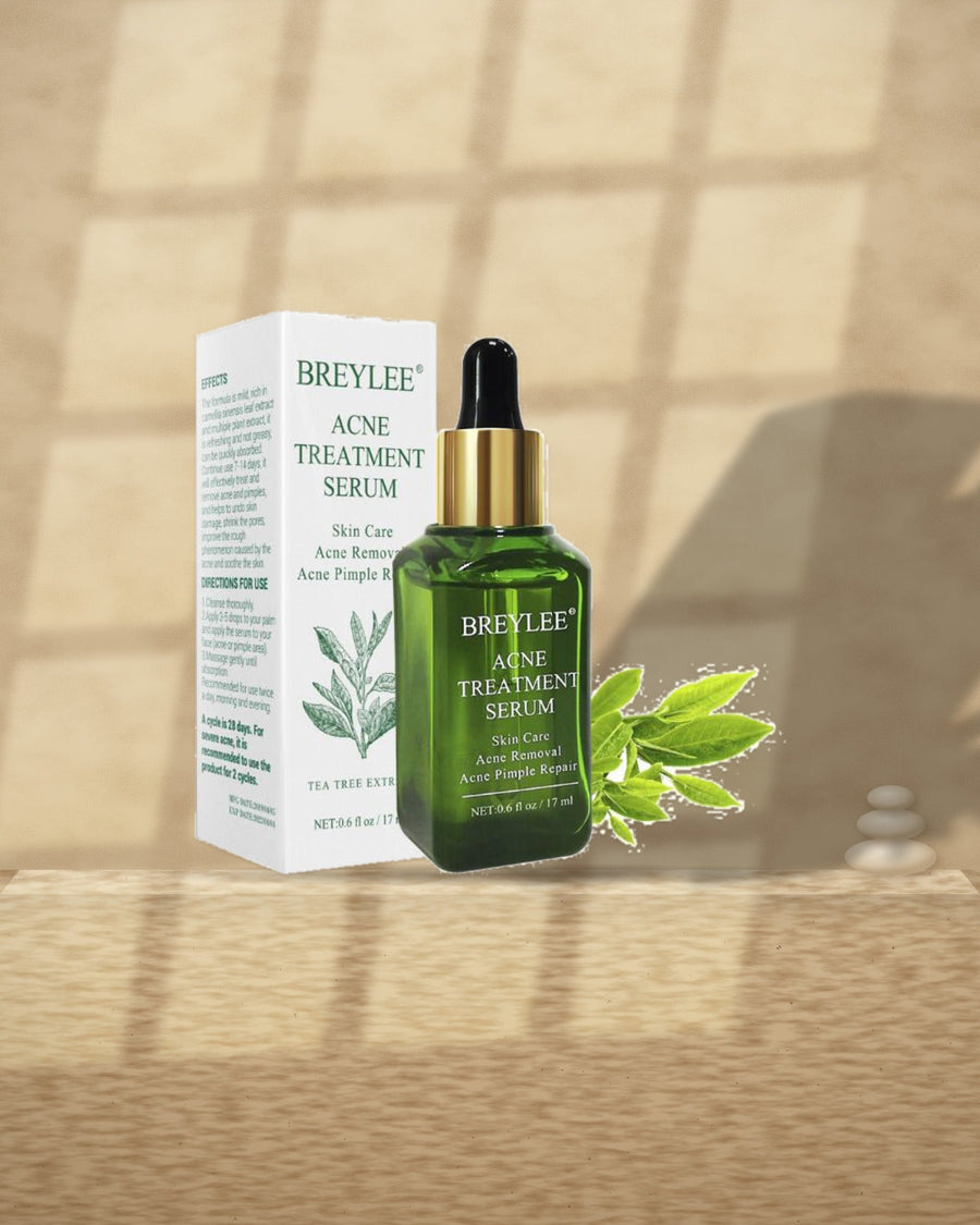 Blemish-Prone Skin Serum on a travertine ledge in window light