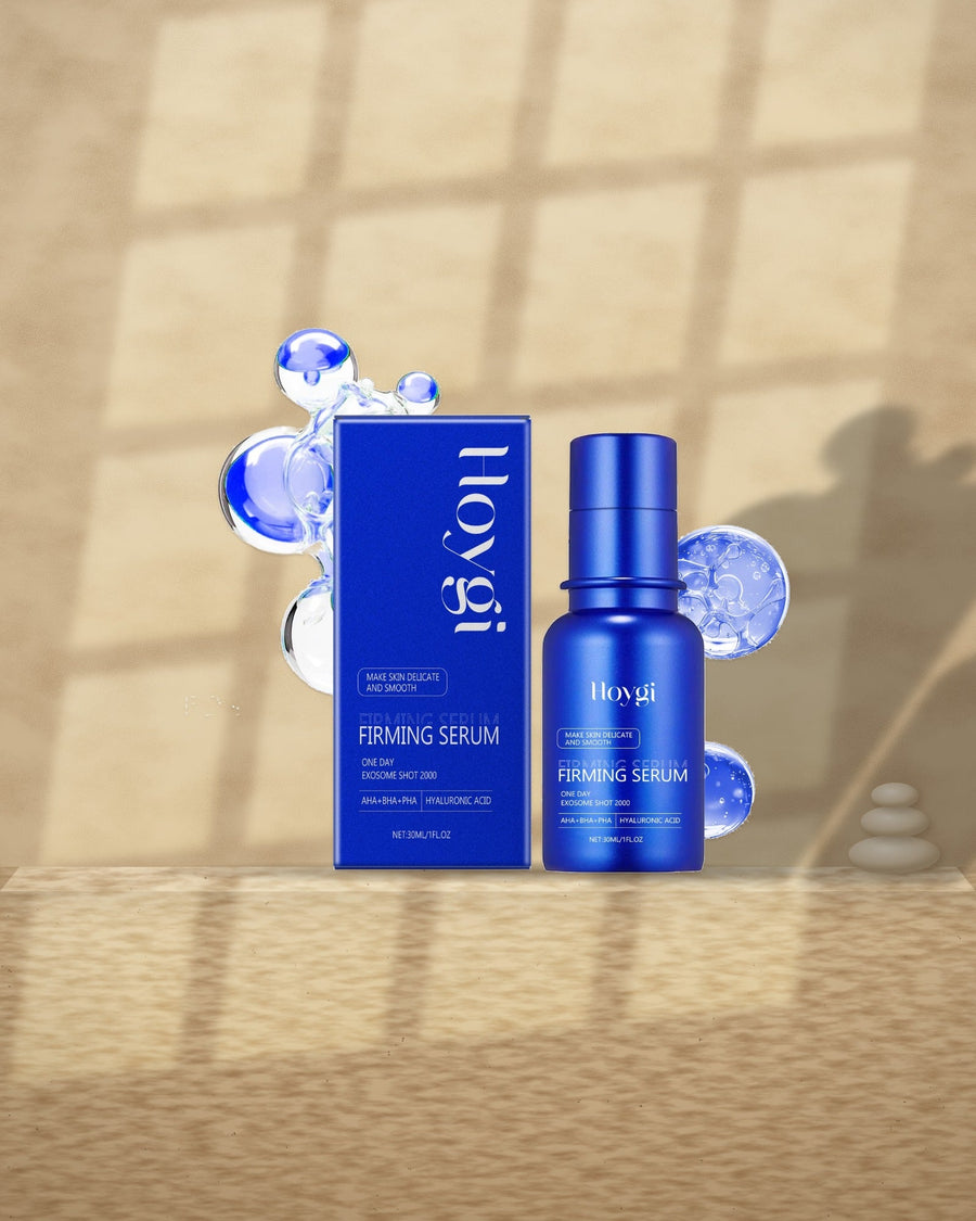 Firming Facial Serum on a travertine ledge in window light